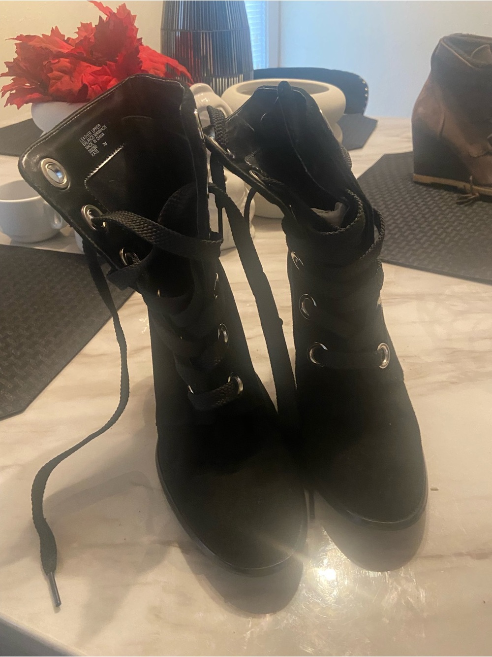 Sam & Libby Black Lace-Up Ankle Boots with Metal Eyelets